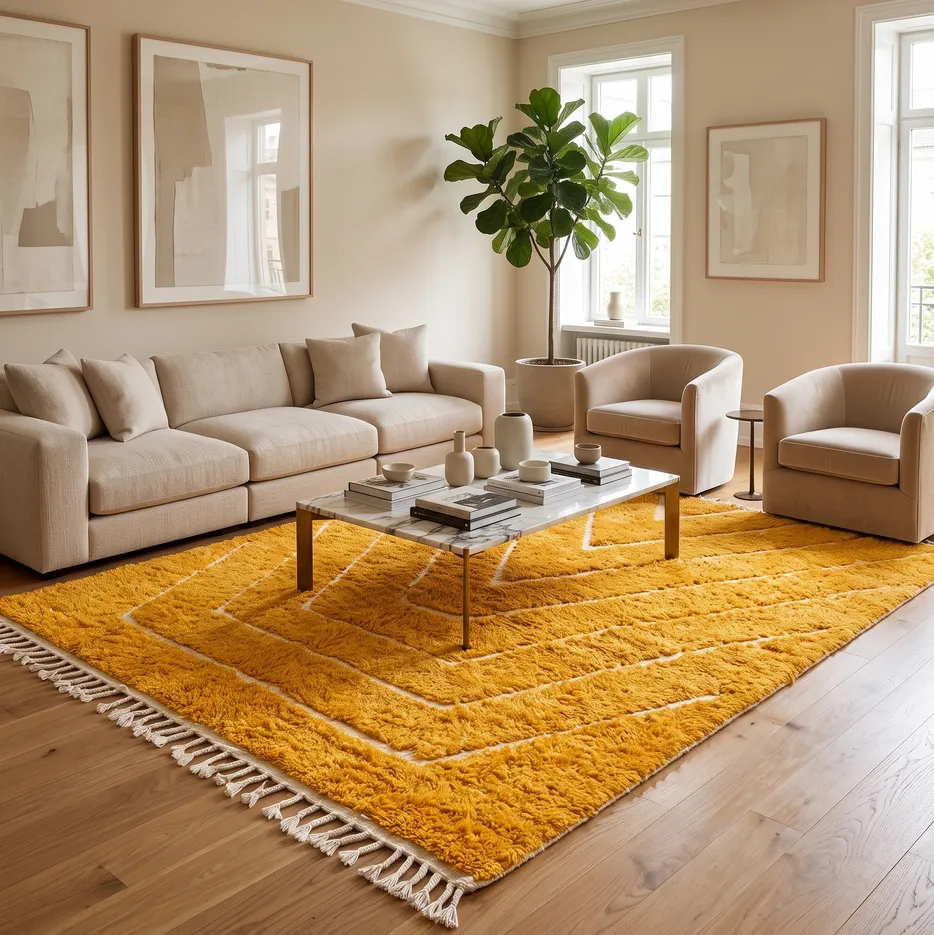 Tapis berbère Argana jaune à lignes, vue 4 sur 4