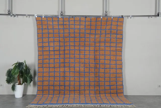 Tapis berbère Asilah bleu à damier — tapis berbères contemporains
