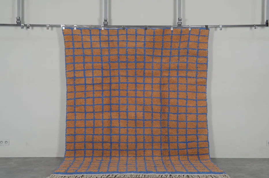 Tapis berbère Asilah bleu à damier, vue 4 sur 7
