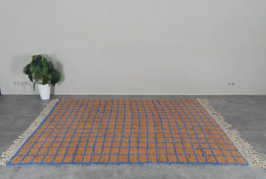Tapis berbère Asilah bleu à damier, vue 5 sur 7