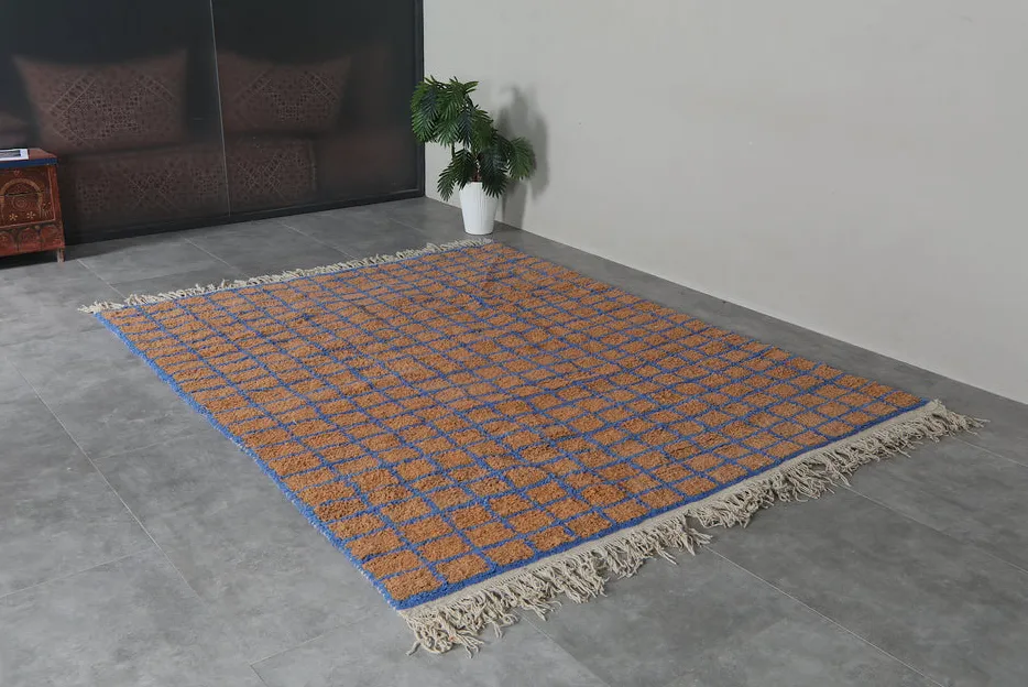 Tapis berbère Asilah bleu à damier, vue 6 sur 7