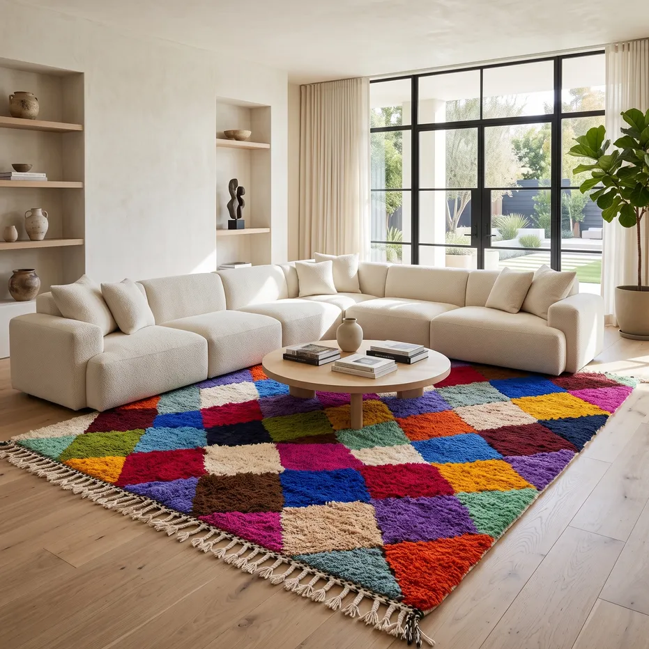 Tapis berbère Aylal multicolore à losanges, vue 3 sur 4
