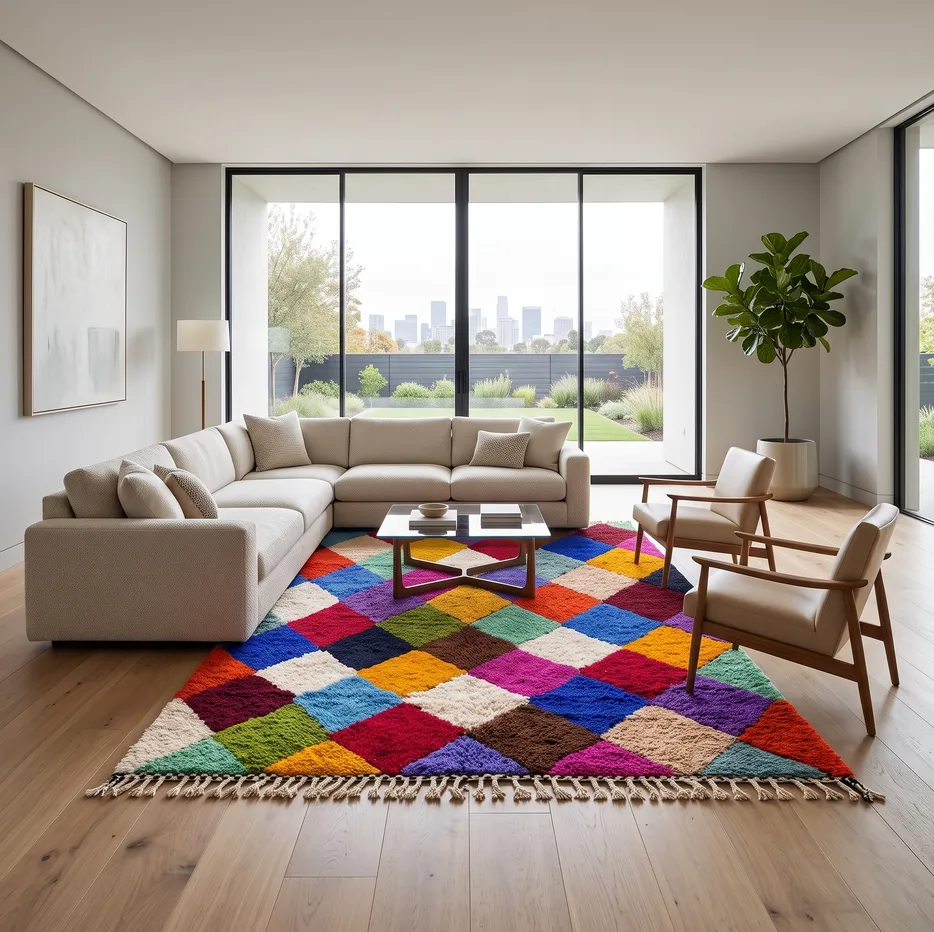 Tapis berbère Aylal multicolore à losanges, vue 4 sur 4