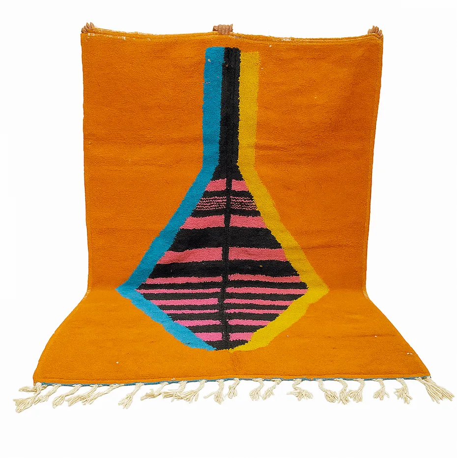 Tapis berbère Aylal orange au dessin abstrait — tapis berbères contemporains tissé à la main