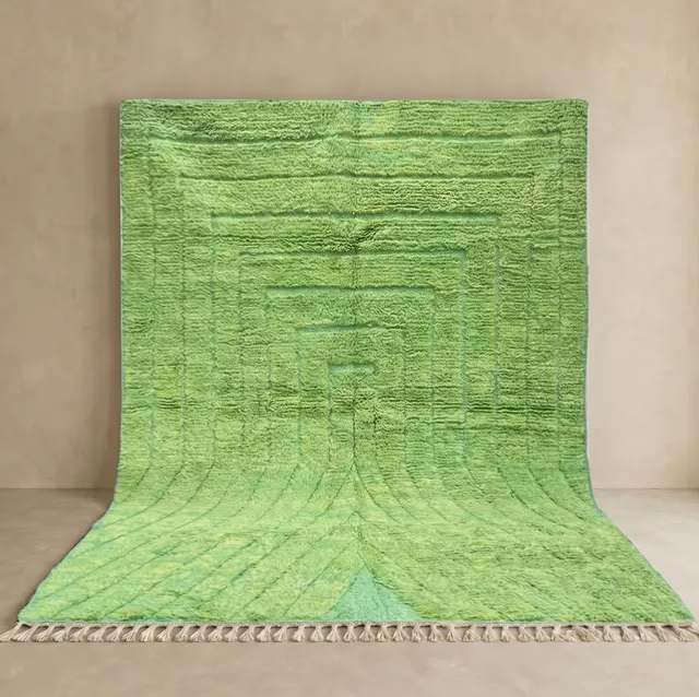 Tapis berbère Azemmour vert aux motifs géométriques — tapis berbères contemporains