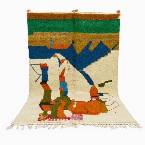 Tapis berbère Badis multicolore au dessin abstrait — tapis berbères contemporains