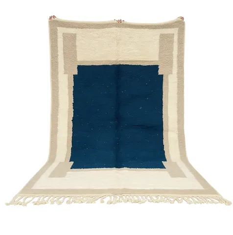 Tapis berbère Bani bleu et beige uni — tapis berbères contemporains