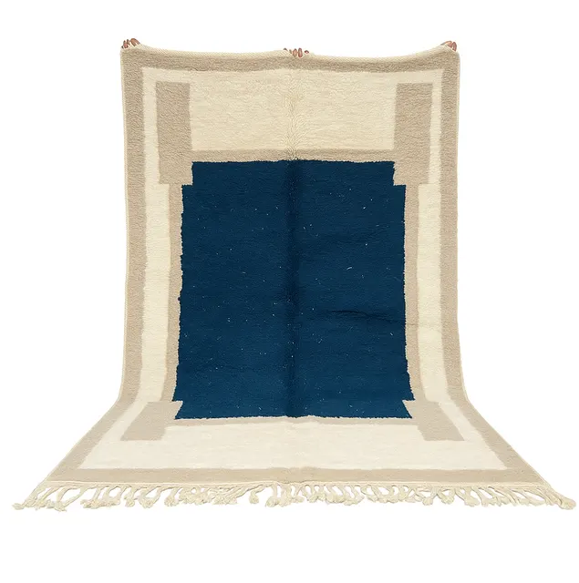 Tapis berbère Bani bleu et beige uni — tapis berbères contemporains