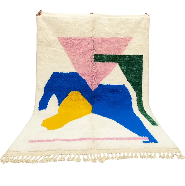 Tapis berbère Bounaceur multicolore au dessin abstrait — tapis berbères contemporains