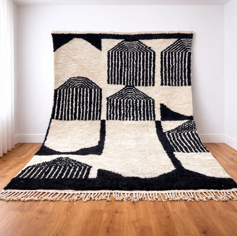 Tapis berbère Dihya noir et blanc — tapis berbères contemporains tissé à la main