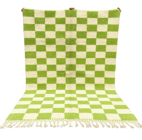 Tapis berbère Drâa vert et crème à damier — tapis berbères contemporains