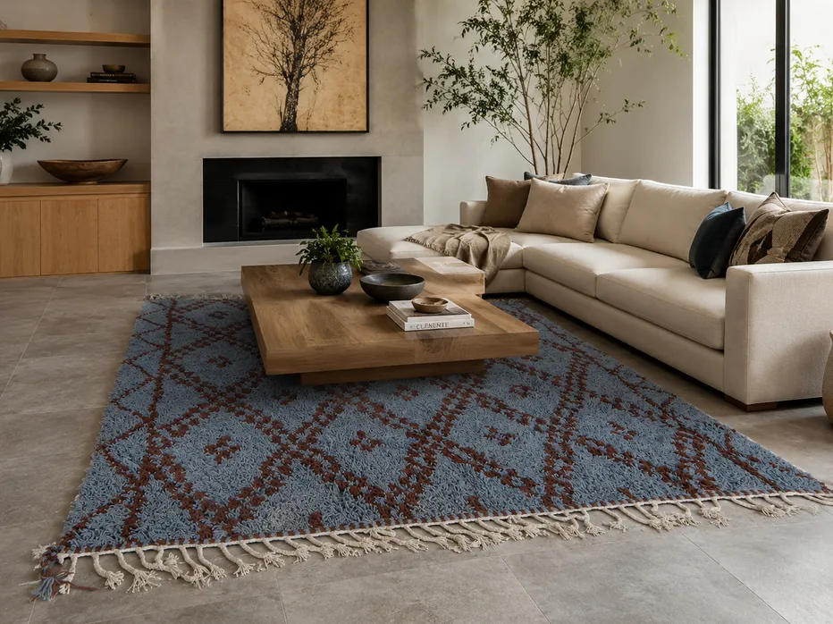 Tapis berbère Essaouira bleu, vue 4 sur 7
