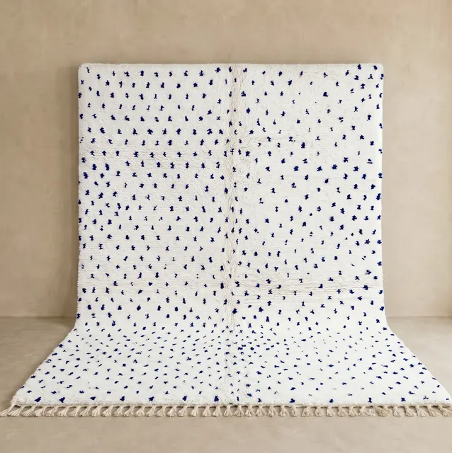 Tapis berbère Figuig crème et bleu — tapis berbères contemporains