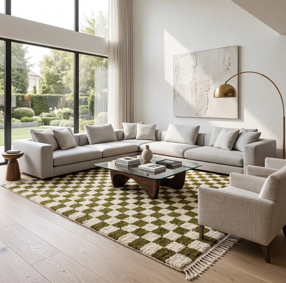 Tapis berbère Guir vert à damier, vue 3 sur 4