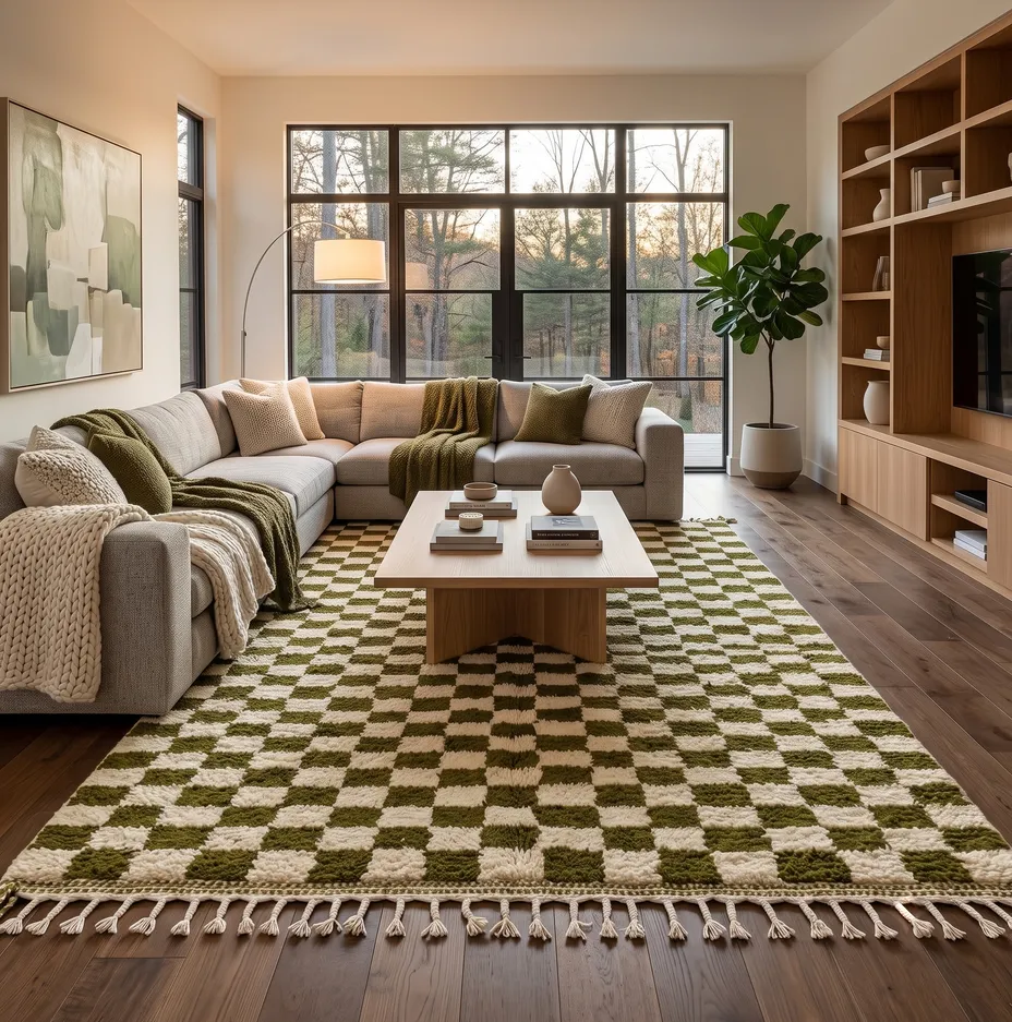 Tapis berbère Guir vert à damier, vue 4 sur 4