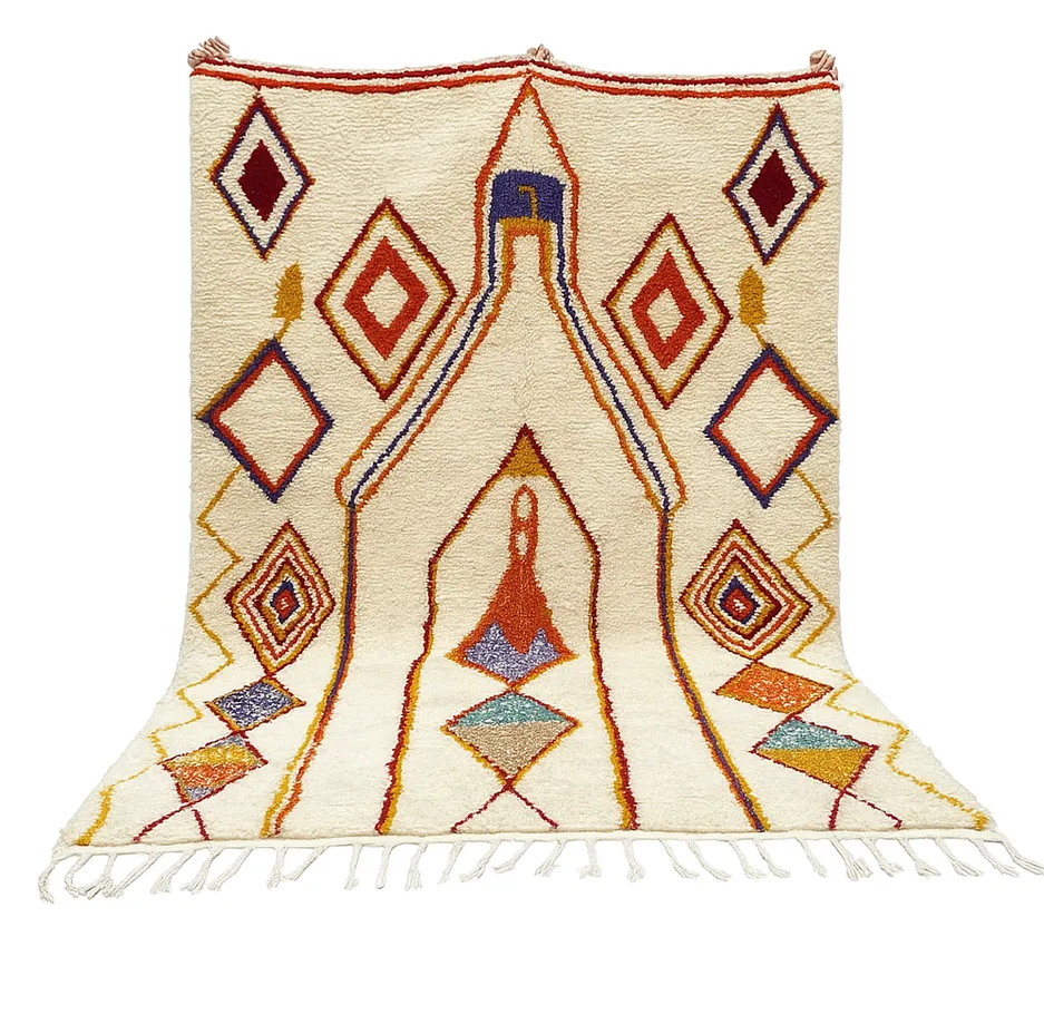 Tapis berbère Idir crème aux motifs géométriques — tapis berbères contemporains tissé à la main