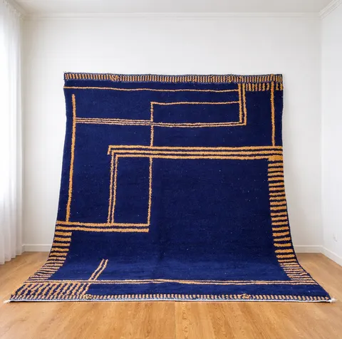 Tapis berbère Imilchil bleu aux motifs géométriques — tapis berbères contemporains