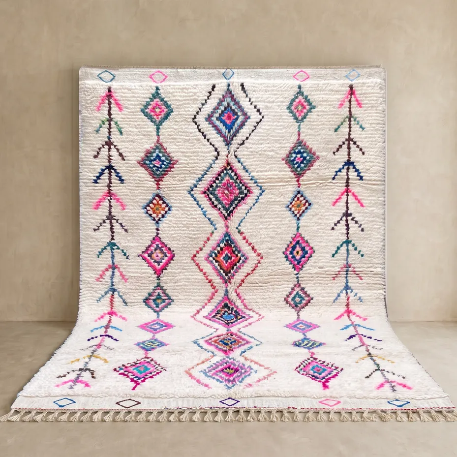 Tapis berbère Imouzzer multicolore aux motifs berbères — tapis berbères contemporains tissé à la main