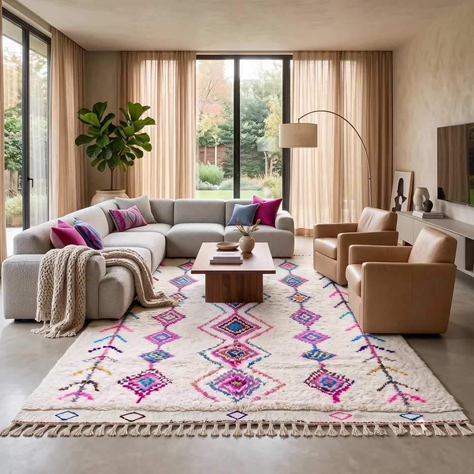 Tapis berbère Imouzzer multicolore aux motifs berbères, vue 4 sur 4