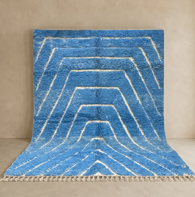 Tapis berbère Imsouane bleu à lignes — tapis berbères contemporains