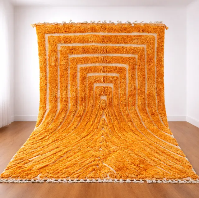 Tapis berbère Ineghmar orange aux motifs géométriques — tapis berbères contemporains