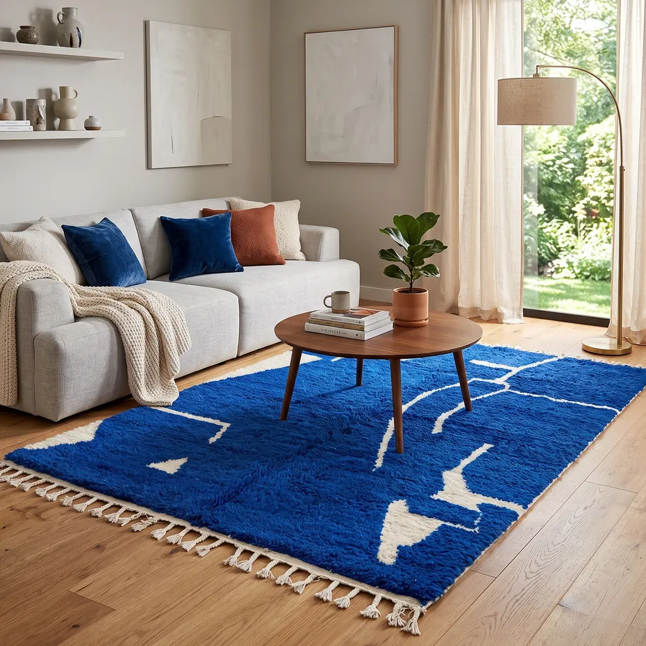 Tapis berbère Itri bleu au dessin abstrait, vue 4 sur 4
