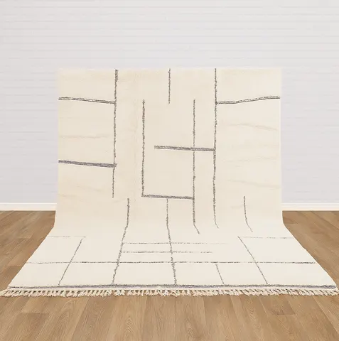 Tapis berbère Jorf crème et noir à lignes — tapis berbères contemporains