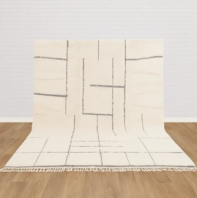 Tapis berbère Jorf crème et noir à lignes — tapis berbères contemporains