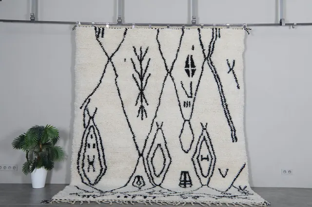 Tapis berbère Kella crème et noir — tapis berbères contemporains