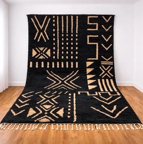 Tapis berbère Kella noir aux motifs géométriques — tapis berbères contemporains