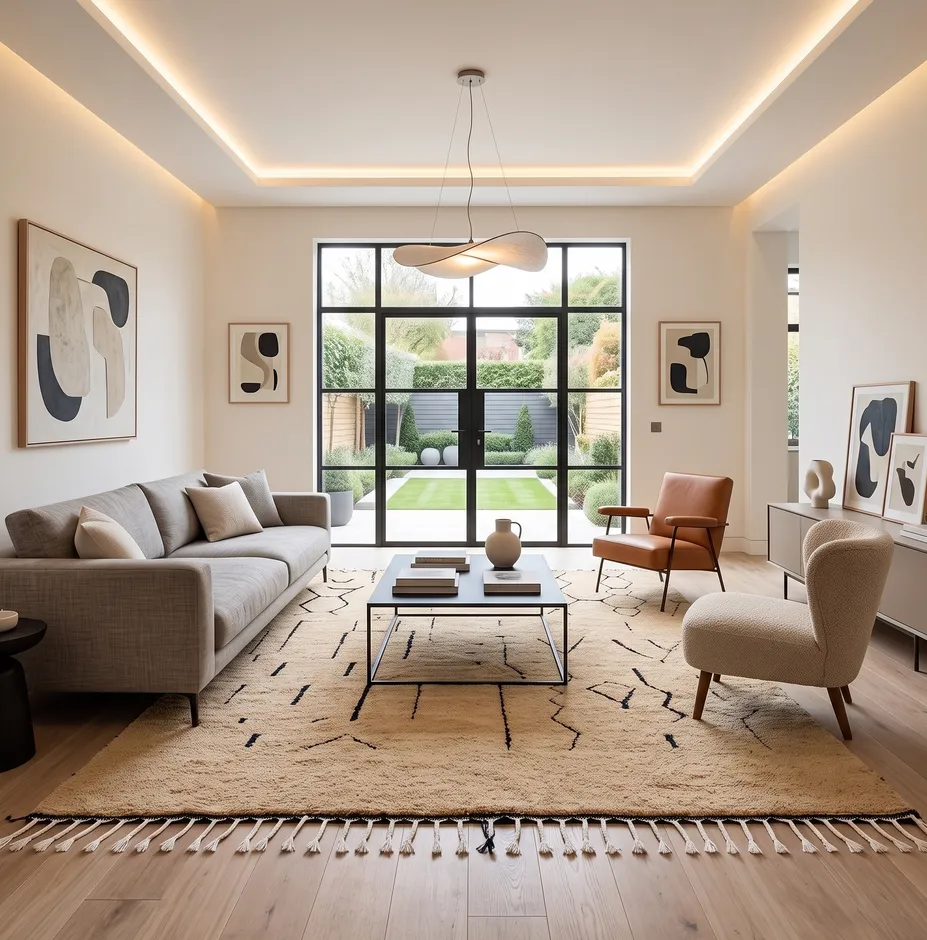 Tapis berbère Khémisset beige et noir au dessin abstrait, vue 4 sur 4