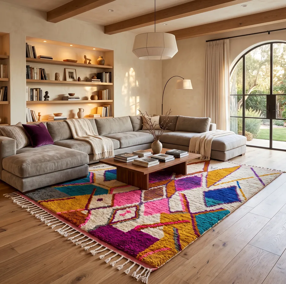 Tapis berbère Khémisset multicolore à losanges, vue 4 sur 4