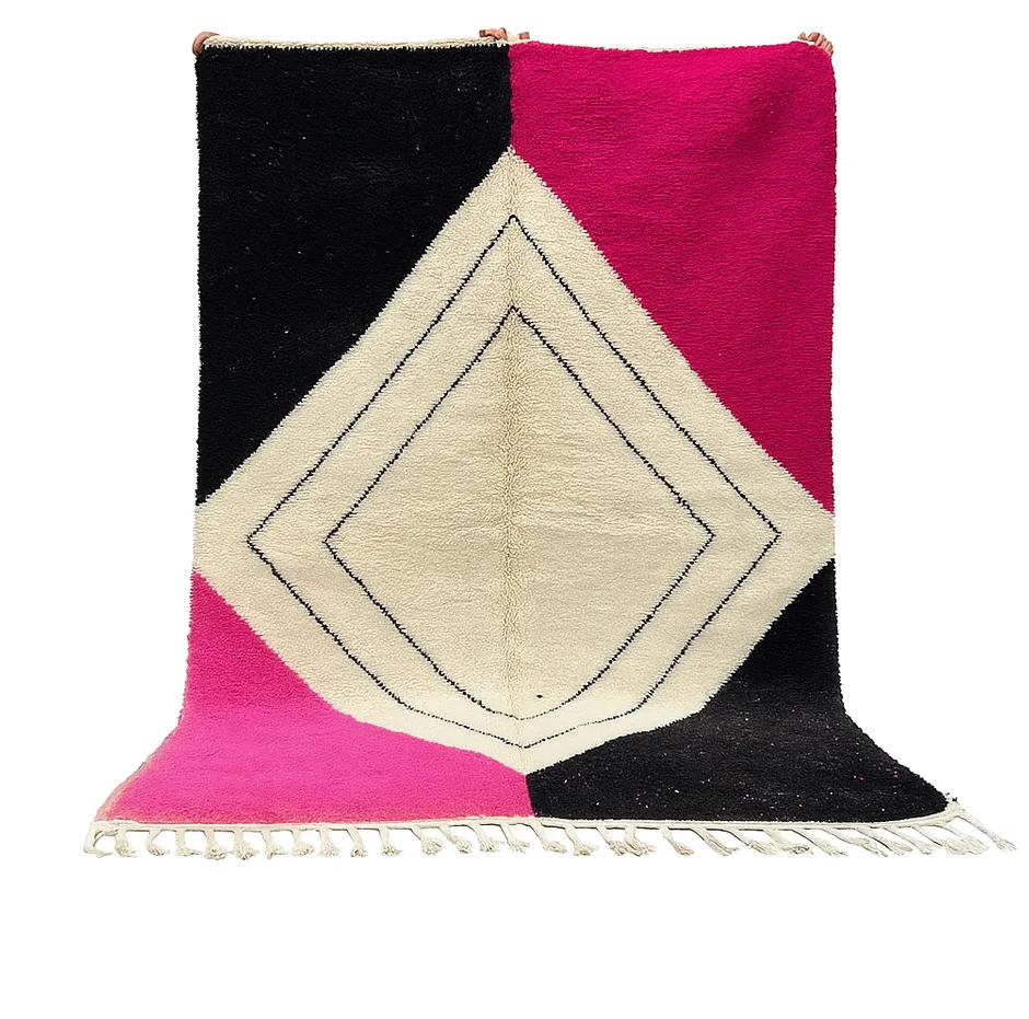 Tapis berbère Loukkos rose et noir — tapis berbères contemporains tissé à la main