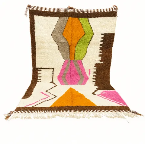 Tapis berbère Massin marron et rose au dessin abstrait — tapis berbères contemporains