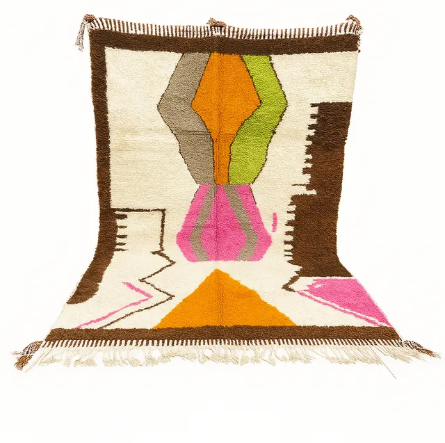 Tapis berbère Massin marron et rose au dessin abstrait — tapis berbères contemporains