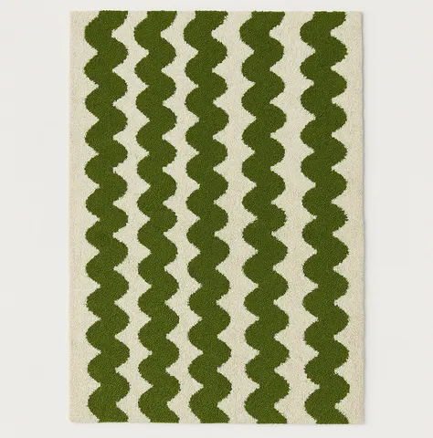 Tapis berbère Nfis vert et blanc aux formes ondulées — tapis berbères contemporains