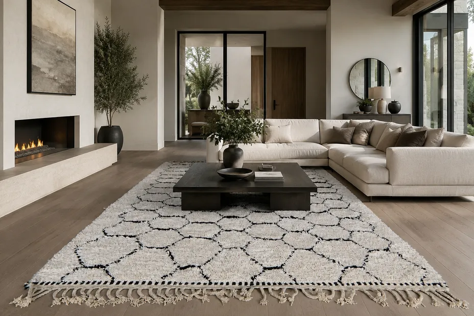 Tapis berbère Oualidia crème et noir, vue 4 sur 7
