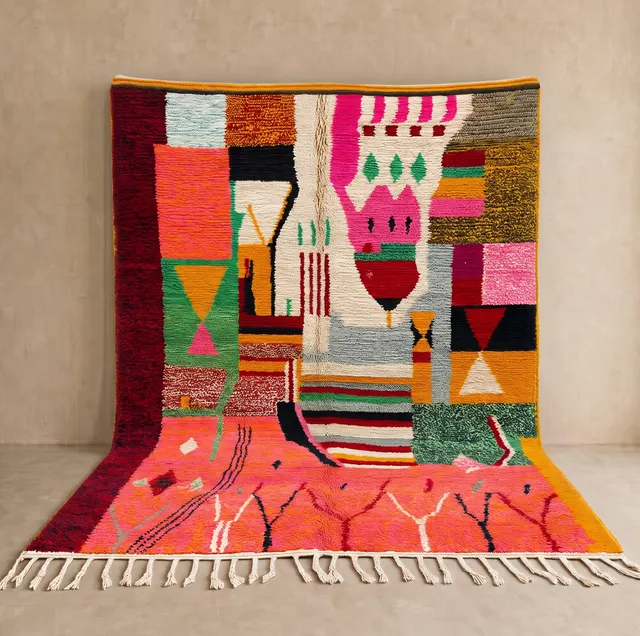 Tapis berbère Oualidia multicolore au dessin abstrait — tapis berbères contemporains