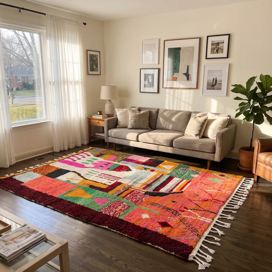 Tapis berbère Oualidia multicolore au dessin abstrait, vue 3 sur 4