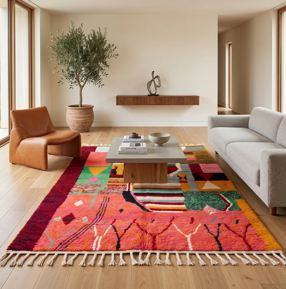 Tapis berbère Oualidia multicolore au dessin abstrait, vue 4 sur 4