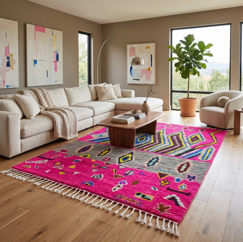 Tapis berbère Oualidia rose, vue 3 sur 4