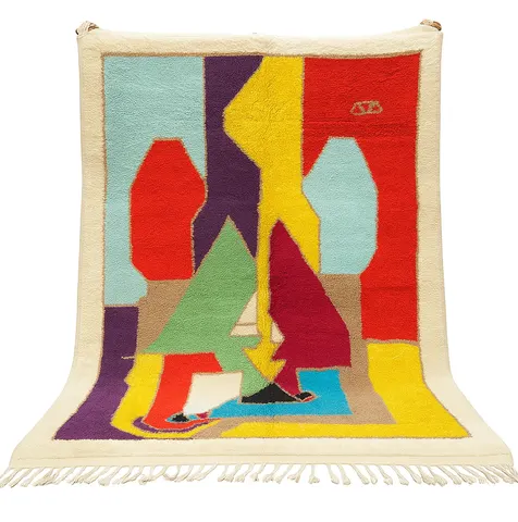 Tapis berbère Oukaïm multicolore au dessin abstrait — tapis berbères contemporains