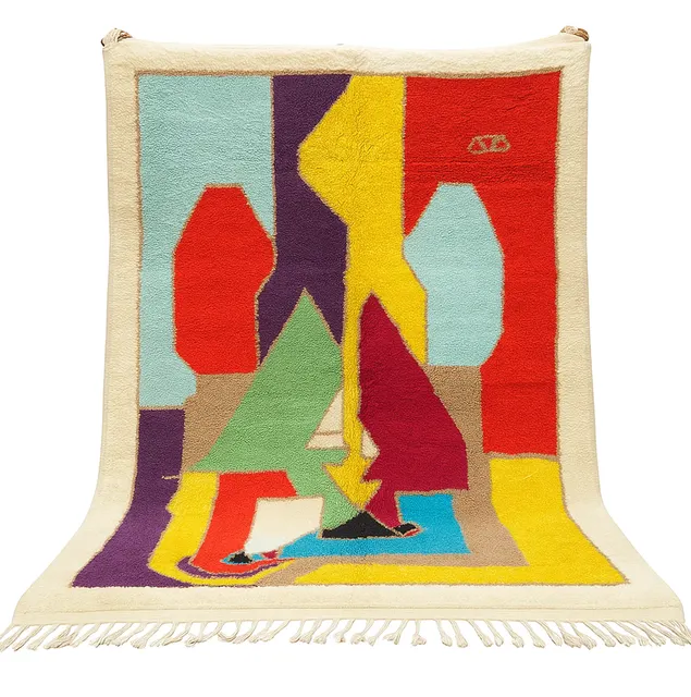 Tapis berbère Oukaïm multicolore au dessin abstrait — tapis berbères contemporains