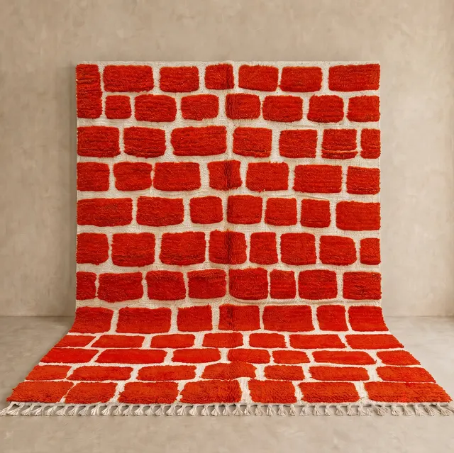 Tapis berbère Oulmès rouge aux motifs géométriques — tapis berbères contemporains