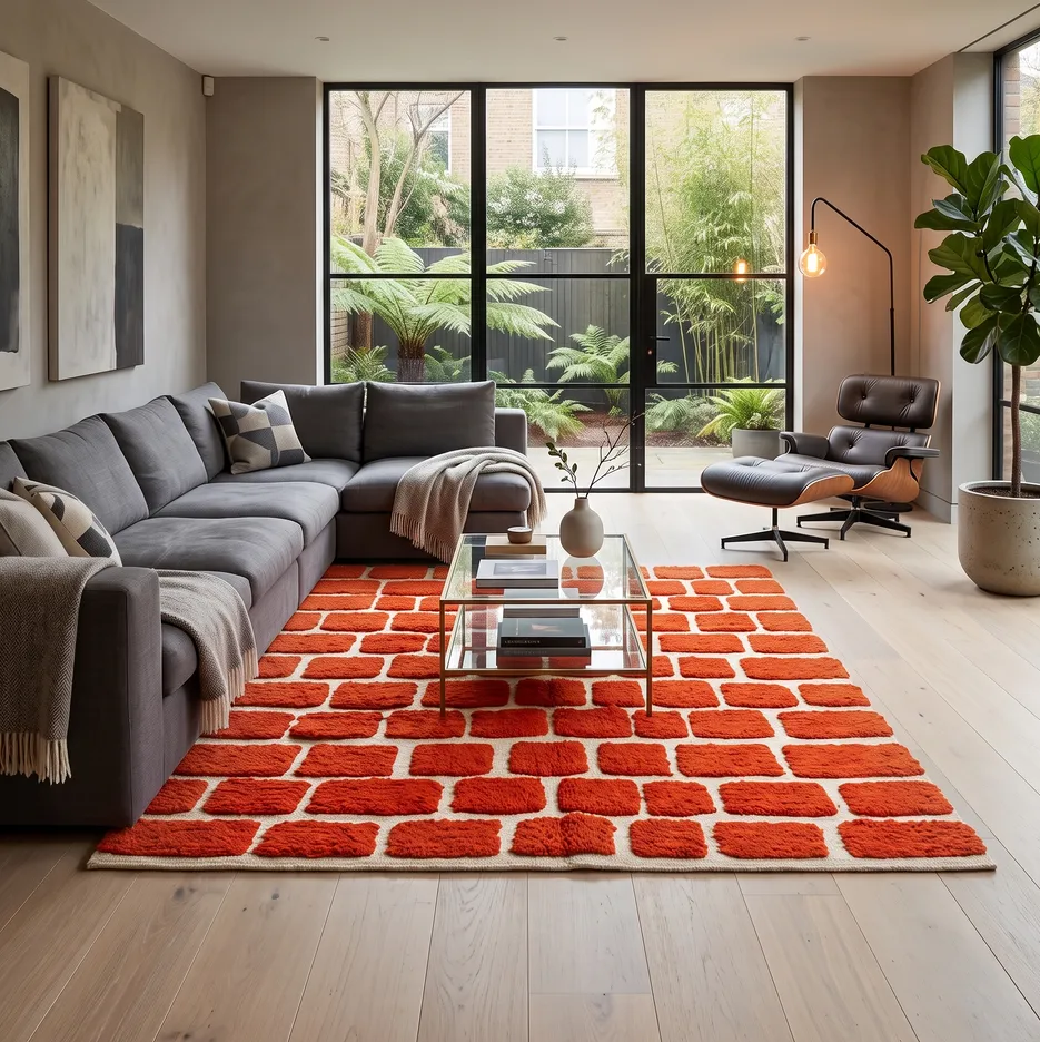 Tapis berbère Oulmès rouge aux motifs géométriques, vue 4 sur 4