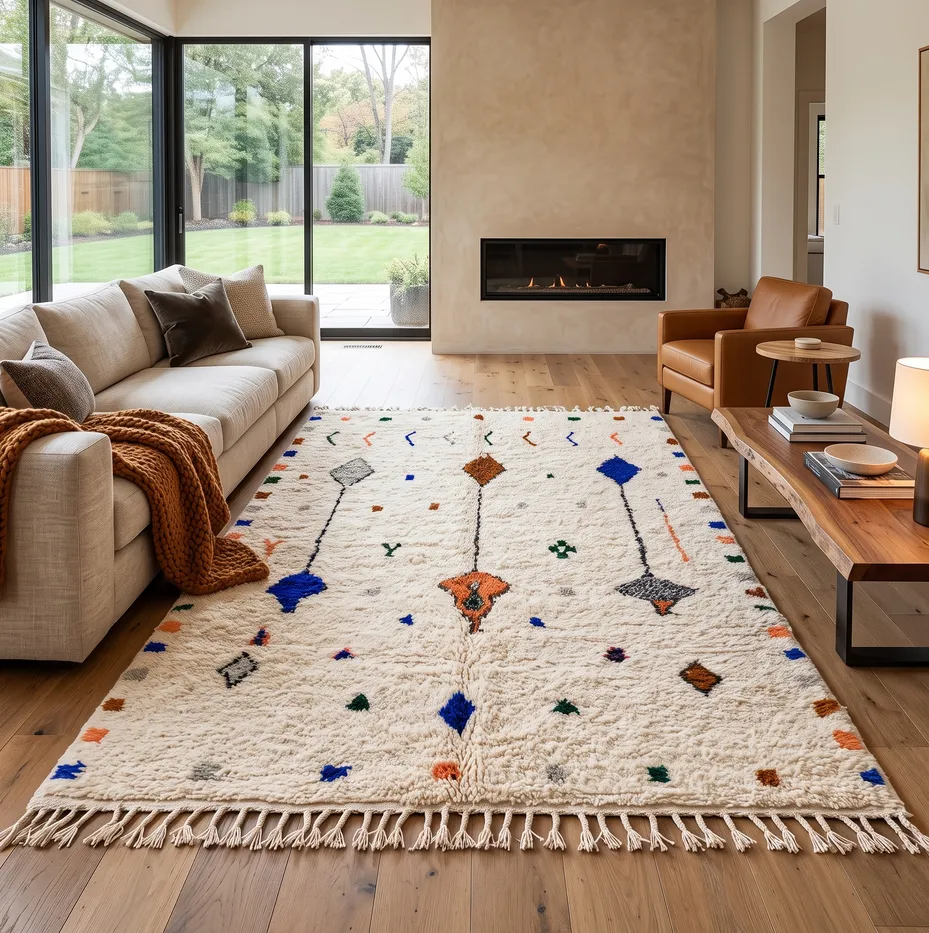 Tapis berbère Rommani blanc aux motifs berbères, vue 3 sur 4