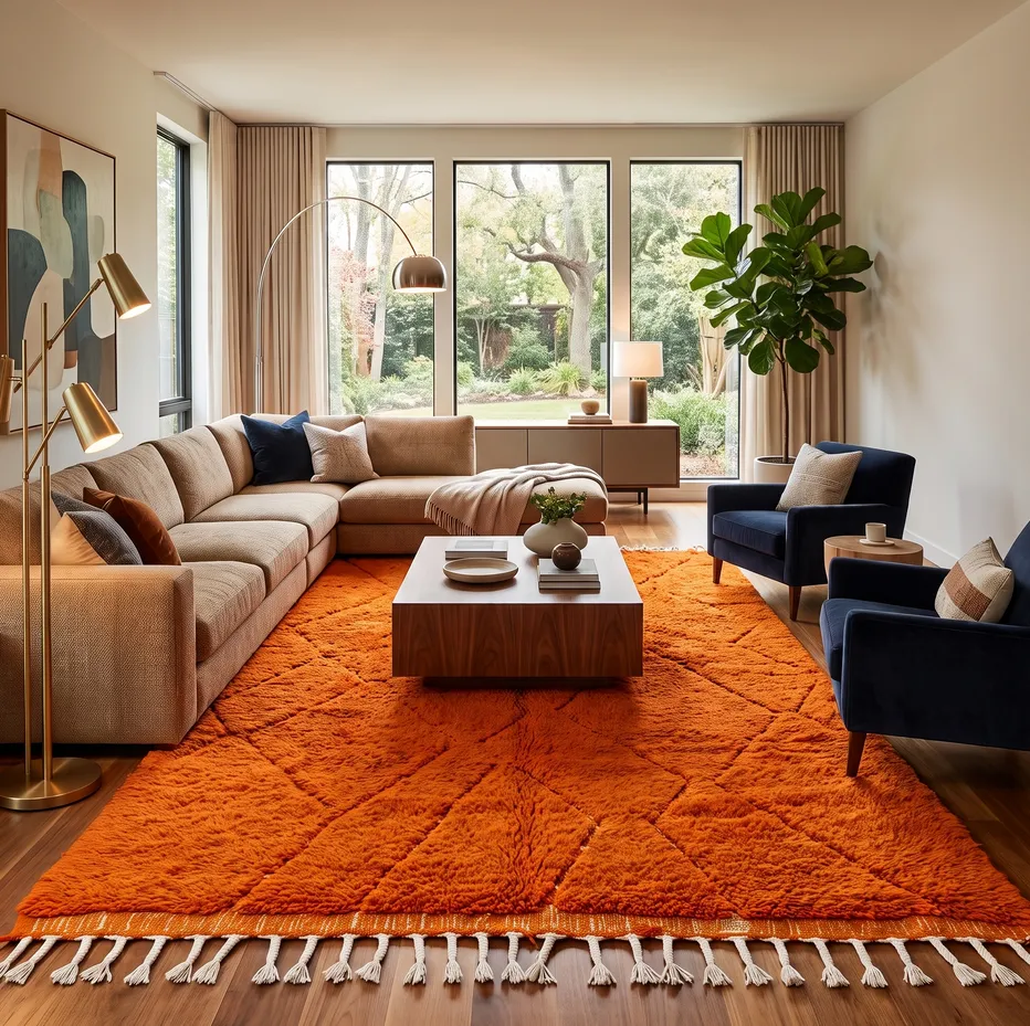 Tapis berbère Rommani orange, vue 3 sur 4