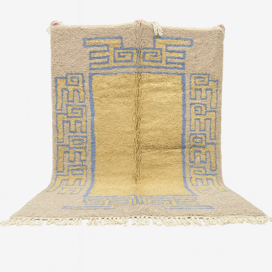 Tapis berbère Sefrou beige et bleu — tapis berbères contemporains tissé à la main
