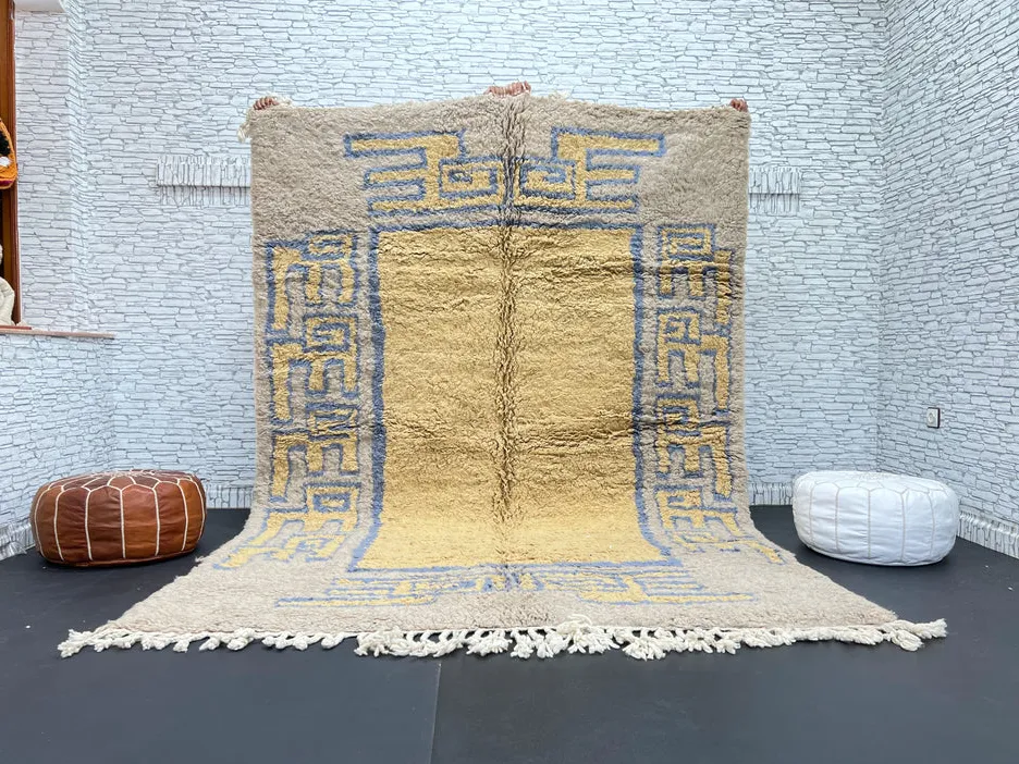 Tapis berbère Sefrou beige et bleu, vue 3 sur 4