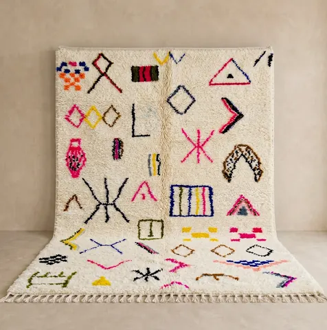Tapis berbère Sifaw multicolore au dessin abstrait — tapis berbères contemporains